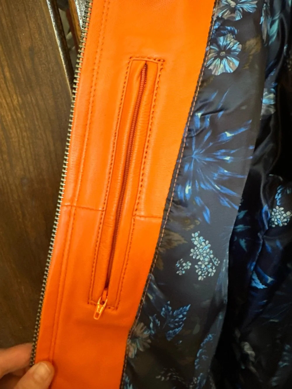Jake Wood Men's Orange Lambskin Leather Zip-Up Bomber Varsity Jacket Size 2X - Picture 9 of 14